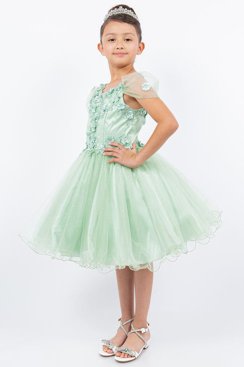 Girls 3D Flower Corset Body Flower Shoulder Strap Gown 4-16